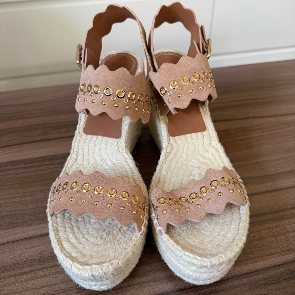 Chloé Lauren Scalloped Espadrille Wedge Sandals (EU 41/ US 11)